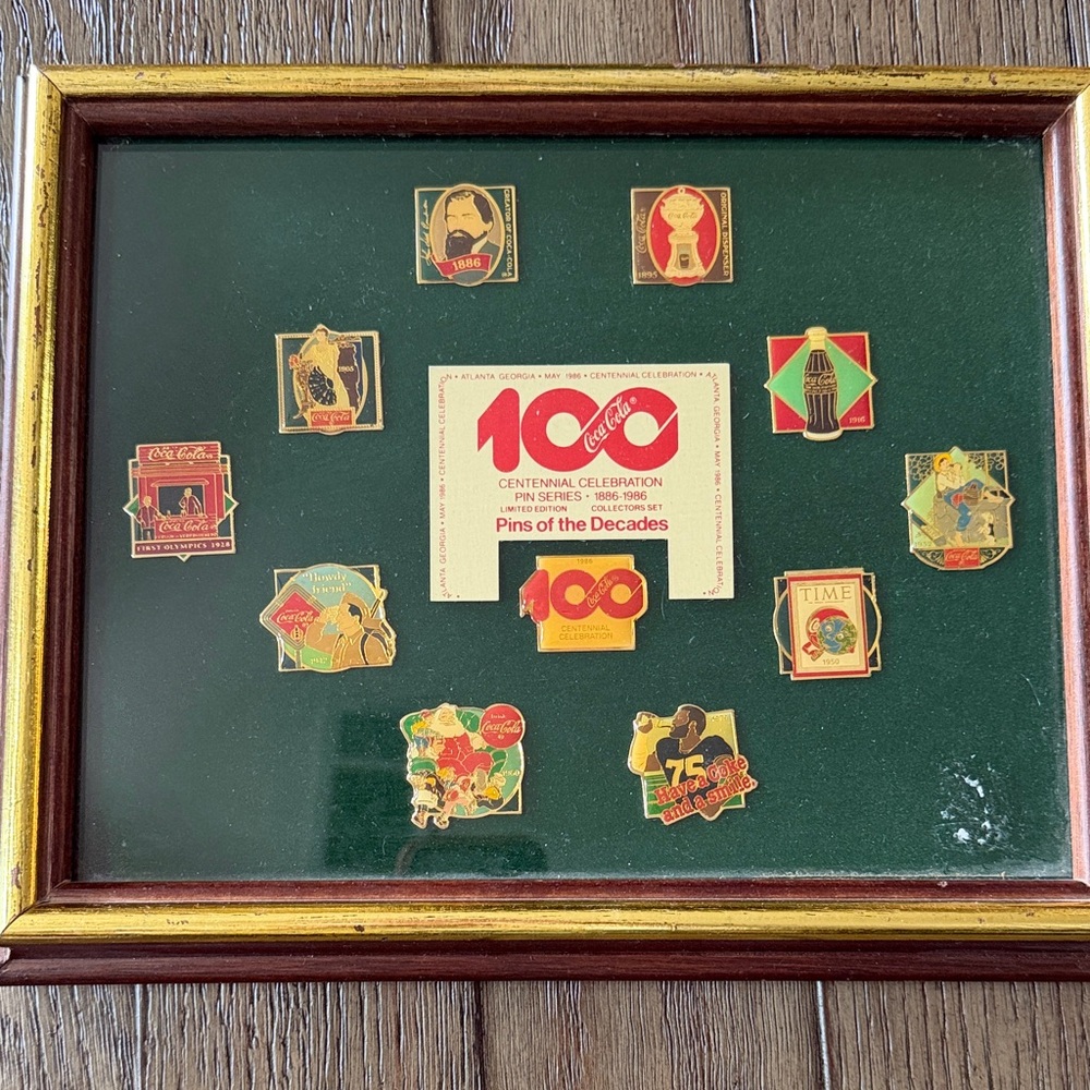 Coca Cola Centennial Pin Set Frame